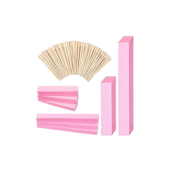 600 Pcs Waxing Kit Includes 400 Wax Paper Cloth Eyebrow Strips and 200 Wooden Smooth Applicator Sticks for Body Skin Hair Removal(White)