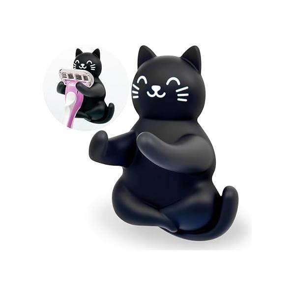 AGMDESIGN Cute Cat Shower Silicone Razor Holder, Black Bathroom Decor, Funny Lover Gifts for Men Women Wife Husband, Valentine's Day Birthday Husband Boyfriend Girlfriend