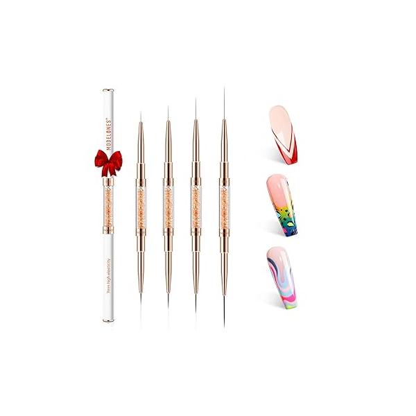modelones Nail Art Brushes, Super Fine Liner Brush Kit Dual-ended 7/11/15/20mm for Gel Polish Thin Lines, Precise Details, Drawing Painting Design Acrylic Rhinestone Handle Salon & DIY Use