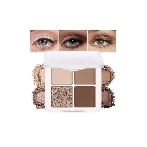 Neutral Nude Brown Eye Shadow Palette, Metallic and Shimmer Magic Eyeshadow Makeup, Velvety Pigmented Creamy Formula, Four Way Quad Palette For Old Women, (02#Nude Brown)