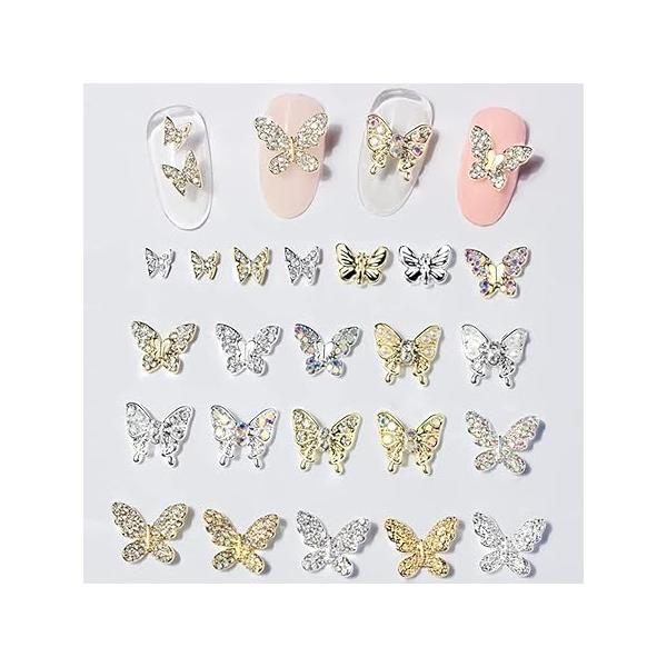 22 Pcs 3D Butterfly Nail Charms Crystals Diamonds Rhinestones, Large Rhinestones Bow for Art Beauty Design Decoration Craft Jewelry DIY