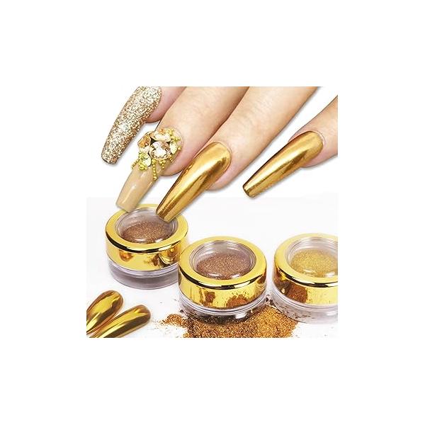 Holographic Mirror Gold Nail Chrome Powder Effect Metallic Dust Sequins UV Gel Pigment for Art Decoration, Nails