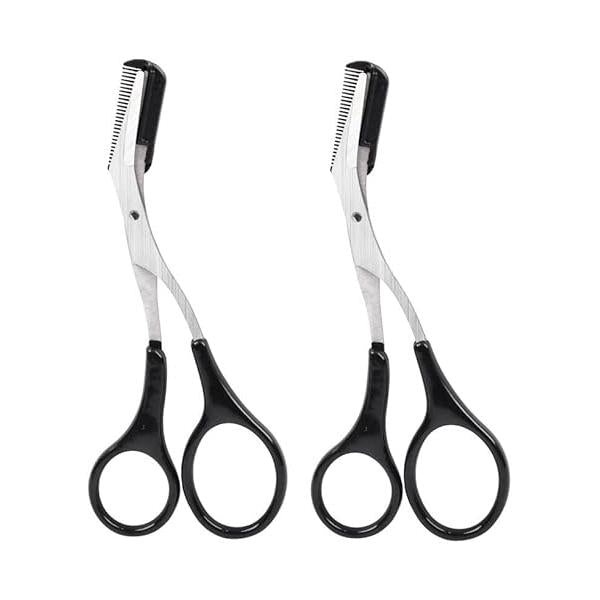 2PCS Precision Trimmer Eyebrow Shear Scissors Beauty Stainless Steel Trimming Tool with Comb and Non Slip Finger Grips Black
