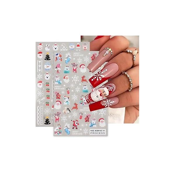6 Sheets Christmas Nail Art Stickers Snowflake Santa Claus Self-Adhesive DIY Decals for Red White Cute Design Decoration Party Supplies
