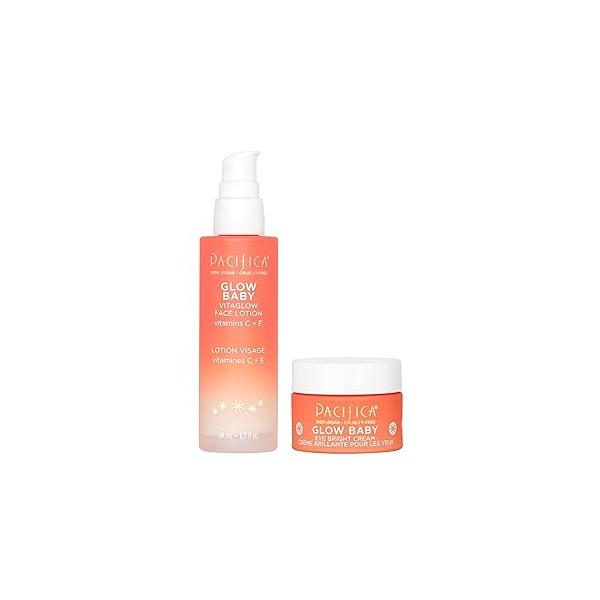 Pacifica Glow Baby Face Lotion & Eye Cream Set of 2 - Brightening Vitamin C Moisturizer + Depuffing with Caffeine Hyaluronic Acid, Daily Hydration for Glowing Skin, 100% Vegan Clean Beauty