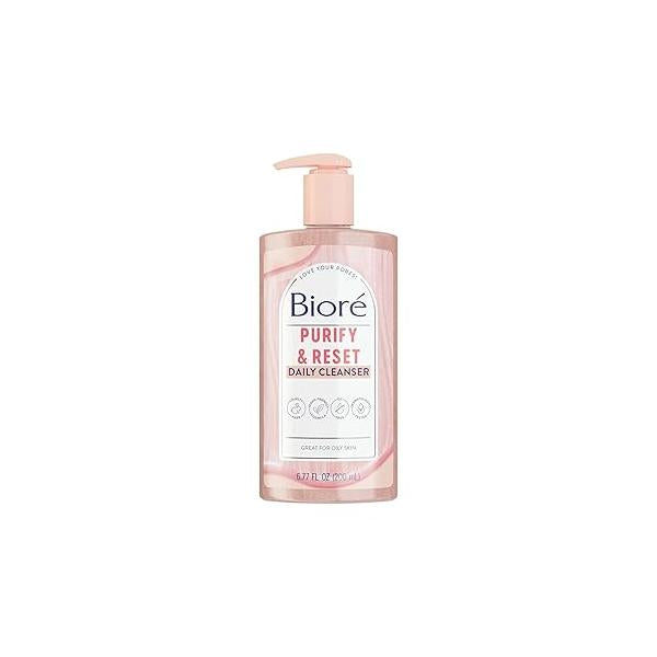 Bioré Rose Quartz + Charcoal Daily Purifying Cleanser, Oil Free Facial Cleanser Energizes Skin, Dermatologist Tested and Cruelty Free, 6.77 oz