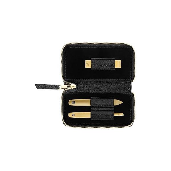 ZWILLING Beauty TWINOX 4-pc Gold Manicure Set with Black Leather Case, Care for hands and feet nail clipper