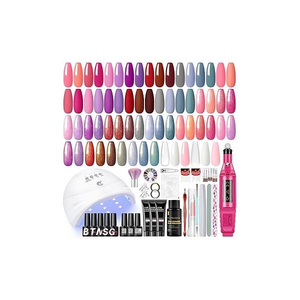 42PCS Gel Nail Polish Kit with U V Light and Drill, 15 Colors 3 PCS Poly ExtensionGel 5PCS Top Base Coat Summer Manicure Starter Gifts for Women