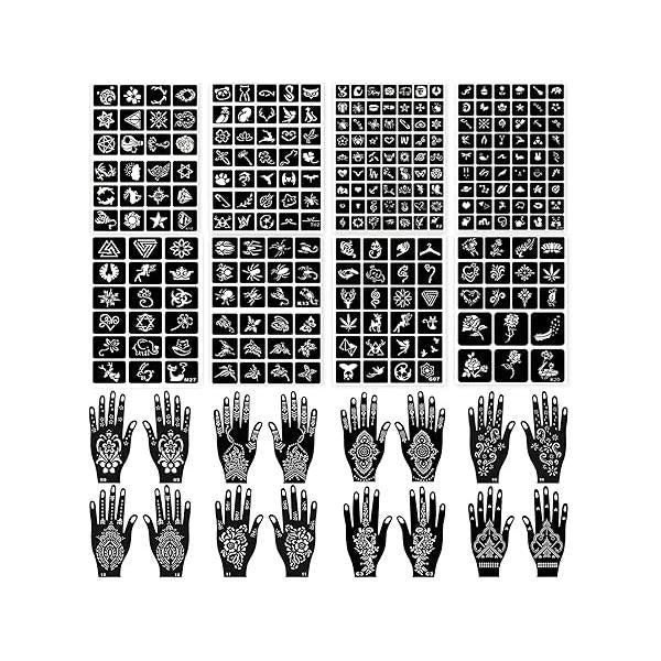 24 Sheets Henna Tattoo Stencils, 276+pcs Temporary for Women Girls Kids Reusable Face Body Paint DIY Art Glitter Airbrush Stencils Pack