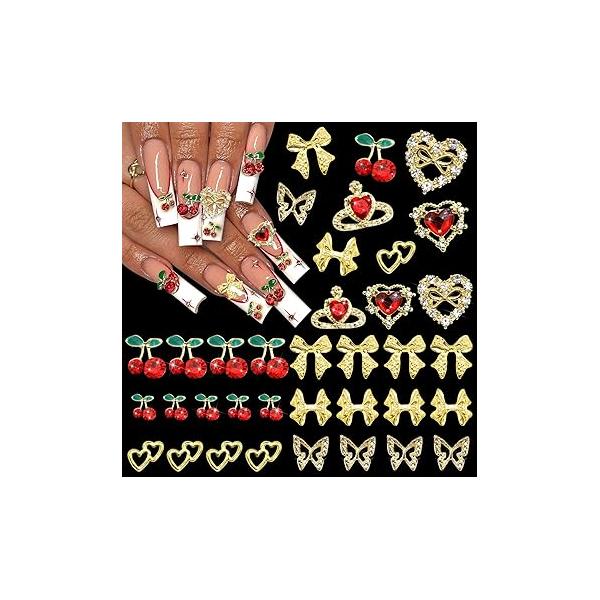 BELICEY 190PCS 3D Nail Charms - Silver Star Cross Planet Rivet Punk Cone Jewels for Acrylic Nails