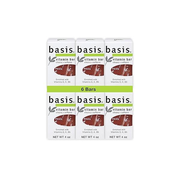 Basis Vitamin Bar Soap for Body, Hands and Face, Natural All Skin Types with C, E B5, 4 Oz, Pack of 6