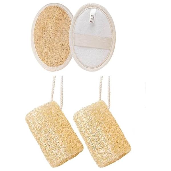 4 Pack Natural Loofah Exfoliating Body Scrubber, Made with Shower Sponge, Bath Sponge for Women and Men, Face, & Dishes