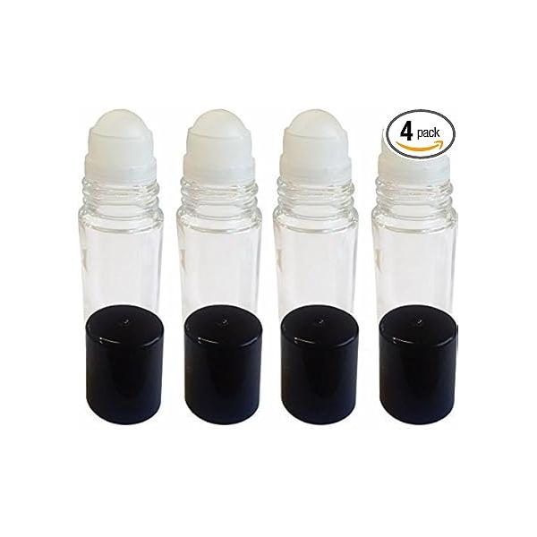 1st Choice 4 Pack of Roll On Empty Glass Bottles for Essential Oils - Refillable Roller Color Bulk 30 ml 1 oz -Clear