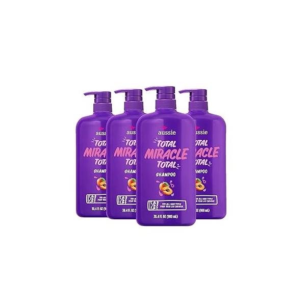 Aussie Total Miracle 7 Benefit Shampoo for Dry, Damaged Hair of All Types, Paraben-Free, 30.4 fl oz, 4-Pack