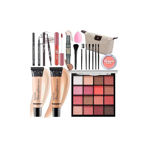 Makeup Set for Girls & Women, Full Face Kit, Travel Present Set, Eyeshadow, Foundation, Blusher, Eyeliner, Lip Gloss, Brushes Sponge Bag