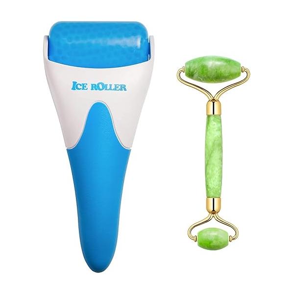 3-in-1 Natural Jade Roller and Gua Sha Set for Face Eye Ice Facial Cooling Massage