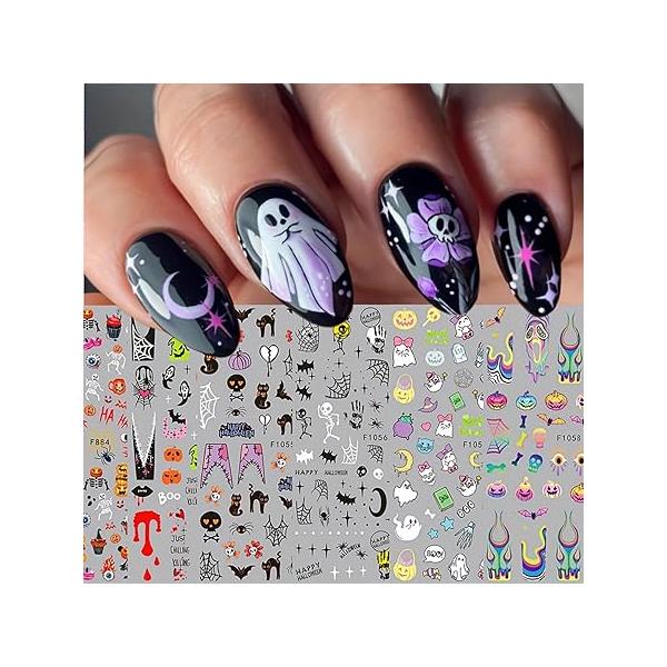8Sheets Fall Nail Art Stickers Autumn Pumpkins Fallen Leaves 3D Self Adhesive Design Flower Decals Thanksgiving Theme Supplies for Women Manicure Decoration