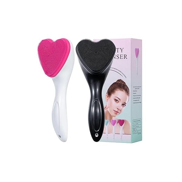 Silicone Face Scrubber Exfoliating Brush 2 Pack for Men, Beomeen Manual Handheld Facial Cleansing Blackhead Scrubber, Soft Bristles Waterproof Skincare, Black