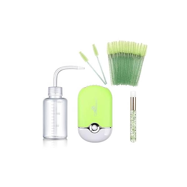Eyelash Extension Supplies with USB Mini Lash Dryer 50 Shampoo Brush 1 Nose Blackhead Facial Cleaning Plastic Wash Bottle(Green)