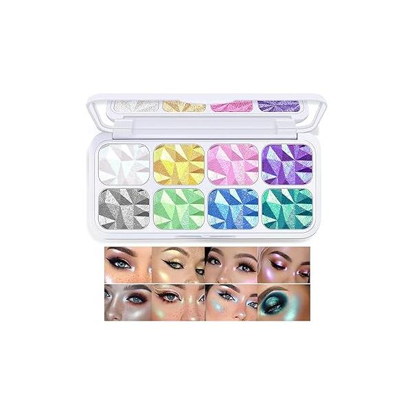 8 Colors Face Highlighter Makeup Palette Diamond Glitter iluminadores de maquillaje, Intense-Color Chameleon Eyeshadow Rainbow Shimmer Metallic Contour Bronzer