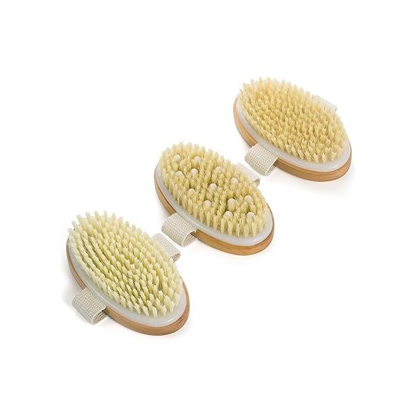Dry Brushing Body Brush, 3 Pack Wooden Brush with Soft and Stiff Bristle, Exfoliating Cellulite Scrubbers, Improving Blood Circulation, Suitable for All Kinds of Skin