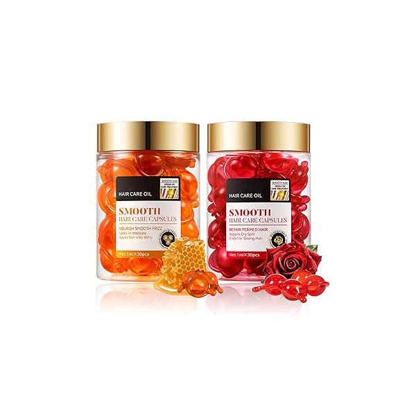 Rose Hair Serum & Honey for Women,Moisturizing Oil Styling,Hair Care Conditioner All Types,30 Capsules