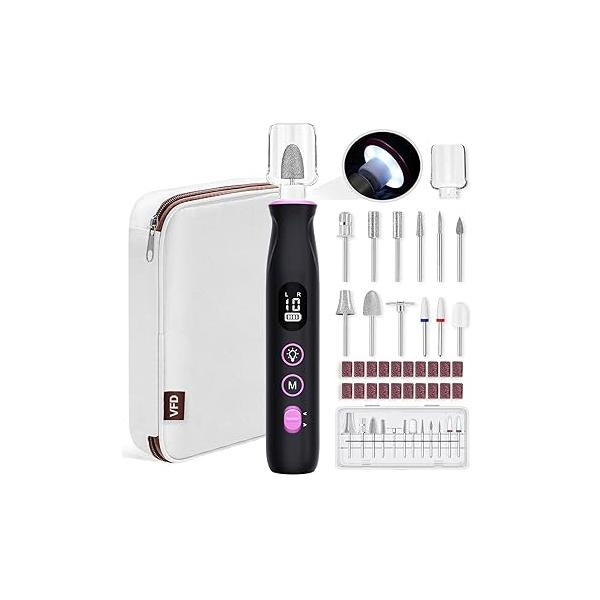 Electric Nail Drill, Cordless 2000 mAh Rechargeable Portable File 12 in 1 Kit for Thick Toenails, 10 Speeds Dril Machine Professional Manicure Pedicure Hand Natural Nails Care (White)
