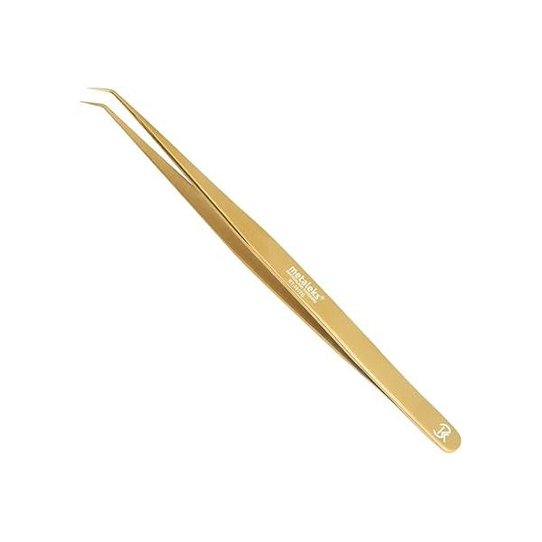 14cm Metaleks Lash Tweezers Japanese Steel Extension 45 Degree Angular Tip. (Golden Titanium Coated.)