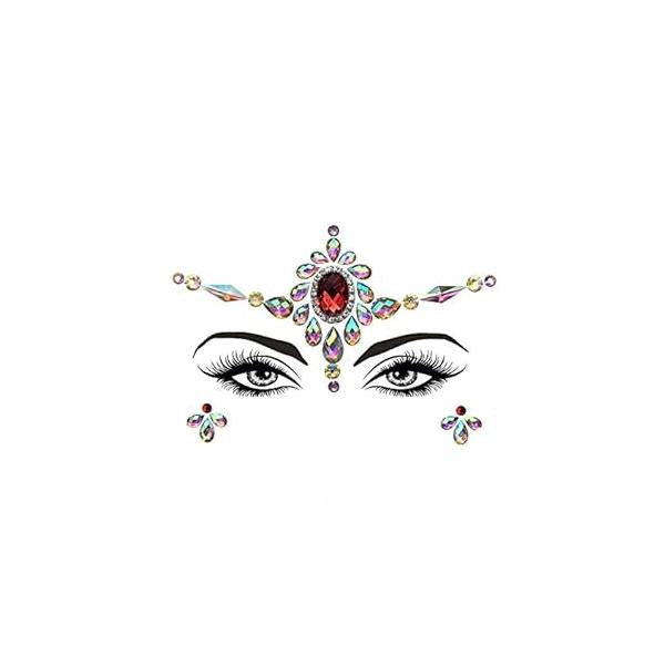 adhesive face gems jewels rave accessories alien outfit glitter diamond pastie sticker rhinestone eye temporary tattoo for forehead make up Christmas ( red/S066)