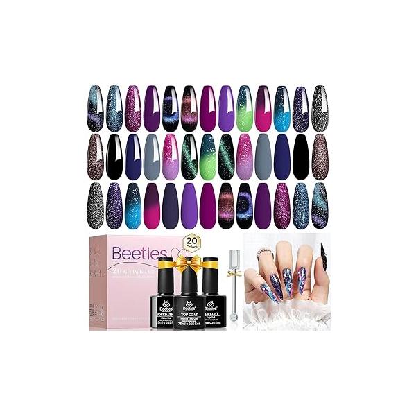 Beetles Gel Nail Polish Set - 20 Pcs Neon Soak Off Uv LED Gold Sliver Glitter Kit Blue Pink Black White for Art Salon Gift Women