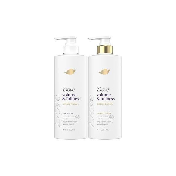 Dove Shampoo and Conditioner Set, Volume & Fullness - Daily Volumizing Hair Care Formula Infused with Collagen, 18 Oz Ea