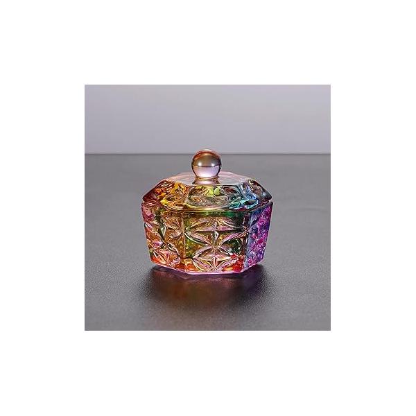 Noverlife Mini Colorized Glaze Nail Art Acrylic Liquid Powder Dappen Dish, Hexagon Shape Crystal Dish with Cap Lid, Glass for Manicure Care