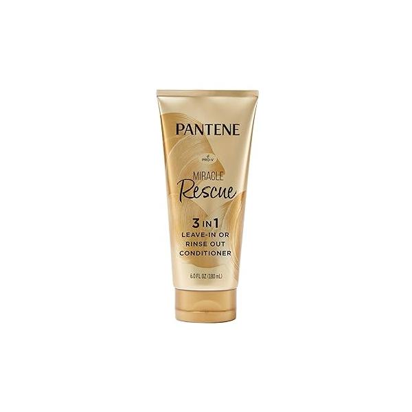 Pantene Miracle Rescue 3 in 1 Leave In Conditioner, Rinse off Heat Protectant for Hair, Detangler, Anti Frizz, Moisturizing, For All Hair Types, Safe Color Treated 6.0 fl oz