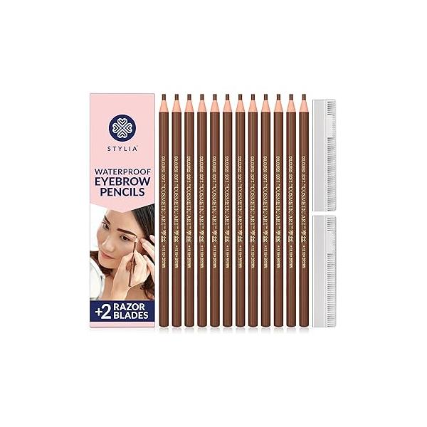 Stylia Waterproof White Eyeliner Pencil For Women - Long-Lasting Microblading Supplies Brow Pencil, Perfect for Defining, Highlighting & Brightening Eyes (12PC White)