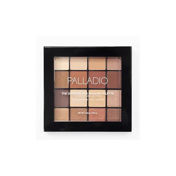 Palladio Ultimate Pro Eyeshadow Makeup Palette, 16 High-Pigmented Powder Colors, Matte, Shimmer, Satin Finishes, Natural Nudes