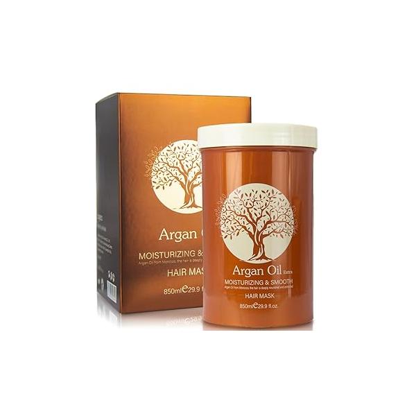 Argan Oil Hair Mask, Repair Split Ends Dry Damaged Hair, Moisturizing & Smoothing Mask for of All Types 16.90 oz 500 ml (29.90oz-850ml), milky white