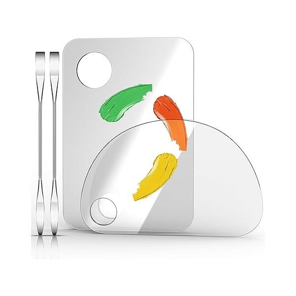 Acrylic Cosmetic Makeup Palette, 4 in 2 Set Mixing Palette with Spatula, Tray, Foundation Paint Palettes