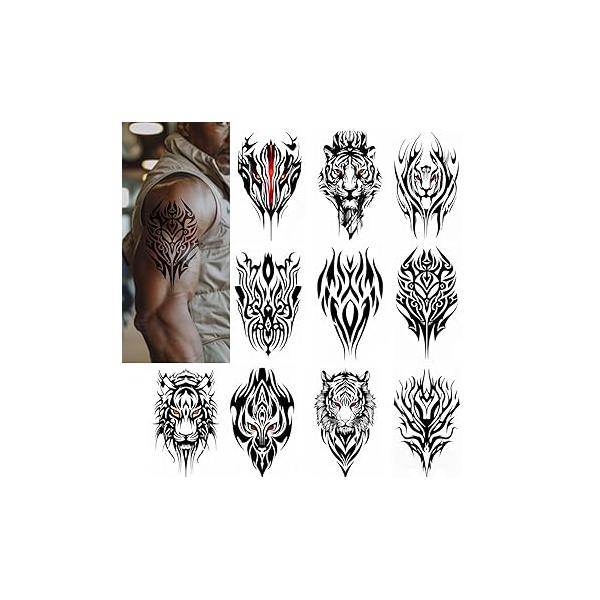 10 Sheets Large Wolf Totem Temporary Tattoos for Men Women Sleeve Fake Tattoo Black Realistic Chest Body Art Stickers