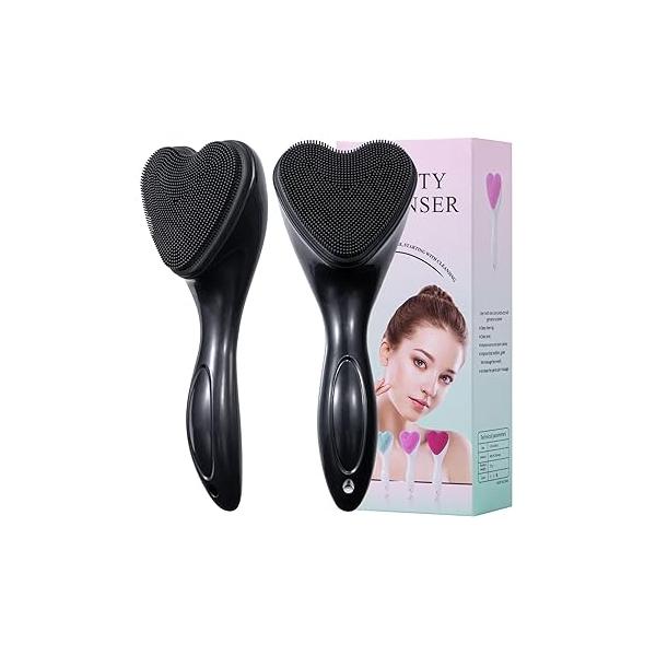 Silicone Face Scrubber Exfoliating Brush 2 Pack for Men, Beomeen Manual Handheld Facial Cleansing Blackhead Scrubber, Soft Bristles Waterproof Skincare, Black