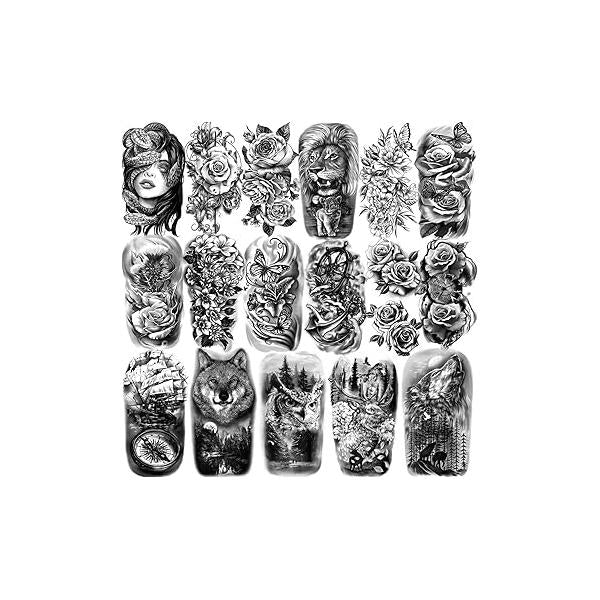 Yazhiji 77sheets Waterproof Mechanical Temporary Tattoo for Men or Women 17sheets Larger Half Arm Robot Realistic Fake Tattoos Adult And 60 sheets Tiny Flower Sticker Boys Girls