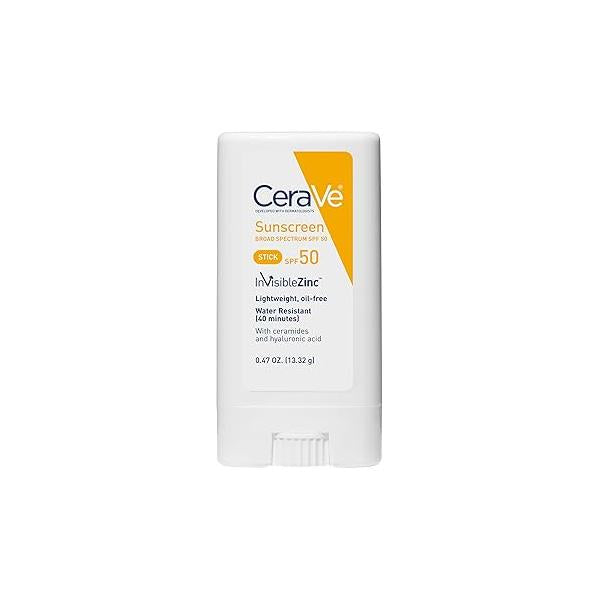 CeraVe Mineral Sunscreen Stick SPF 50, Broad Spectrum + Hyaluronic Acid Ceramides, Titanium Dioxide & Zinc Oxide, 100% Face Stick, Fragrance Free Oil