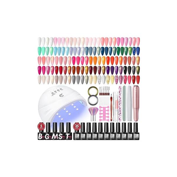COSCELIA 52pcs Gel Nail Polish Kit with U V light 35 Summer Colors Set Cream Color Collection 5PC Top Base Coat Art Manicure for Beginners Everything Gifts Women