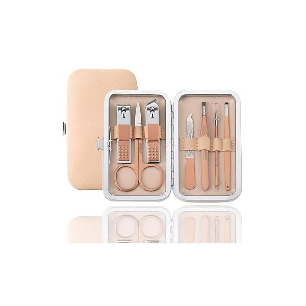 Manicure Set Pedicure Kit Nail Clippers Fingernails & Toenails Vibrissac Scissor Best Care Grooming Tools for Man Women Gift with Case (Mazarine_7in1)