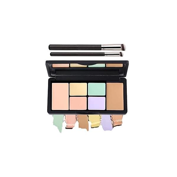 6 Colors Correcting Concealer Palette, In 1 Contour Palette with 2 Packs Brush, Makeup Contouring Foundation Color Corrector for Dark Circles, Blemish, Acne