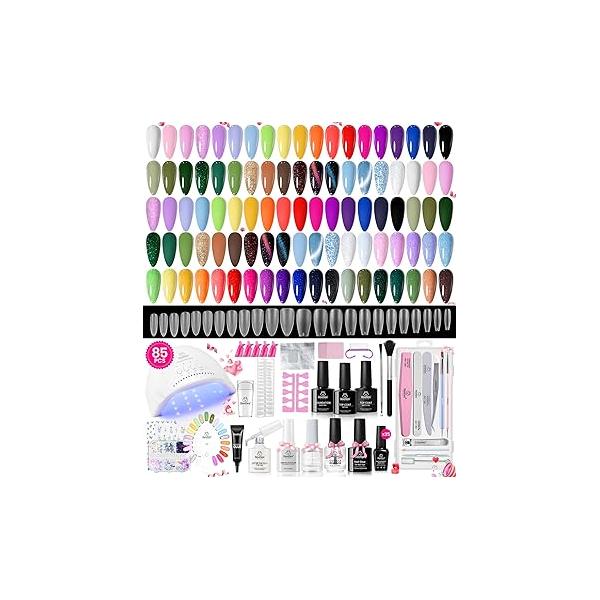 Beetles Gel Nail Polish Kit with U V Light 53 Pcs Emotional Spectrum 32 Colors Base and Matte&Glossy Top Coat Soak Off Pink Red Color All Season Manicure Tools Decoration Plus