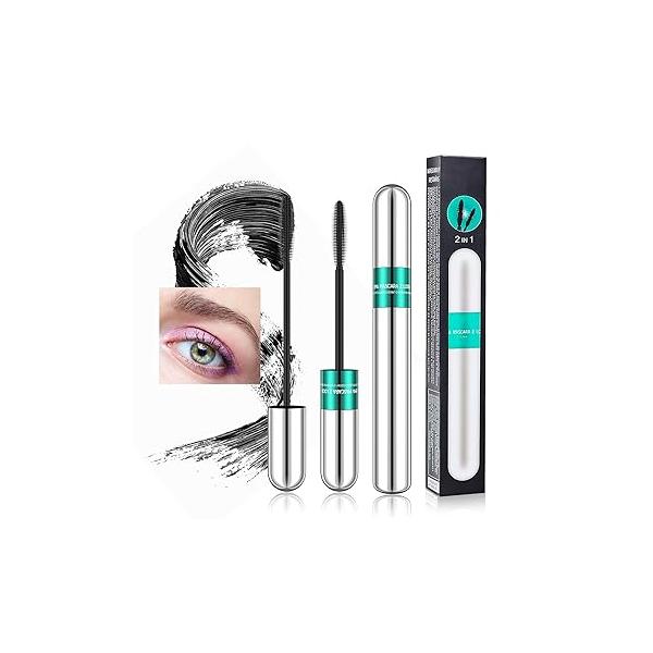 4D Silk Fiber Lash Mascara, Extreme Volumizing and Lengthening Tubing Mascara Curling Eyelashes No Clumping, Create Natural Beauty Charming Eye Make up, Vegan & Cruelty (Black, Pack of 1)