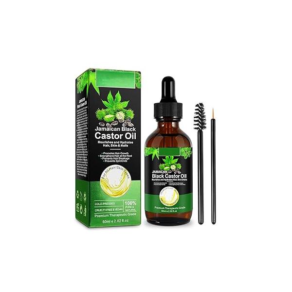 Organic Castor Oil Cold Pressed Unrefined Glass Bottle, Jamaican Black for Hair Growth, Skin Care, Eyelashes, Eyebrows fl oz