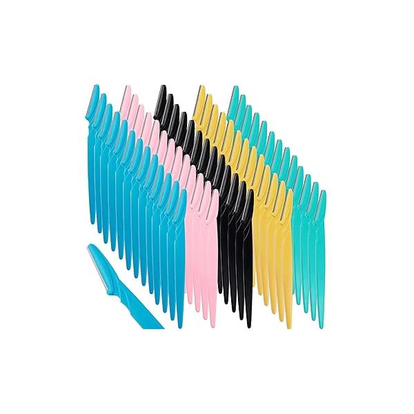 65PCS Eyebrow Razors with Safety Cover, Face Razor for Women and Man Smooths Away Peach Fuzz, Easy to Use Knife Trimming Shaping Eyebrows (5 Colors)