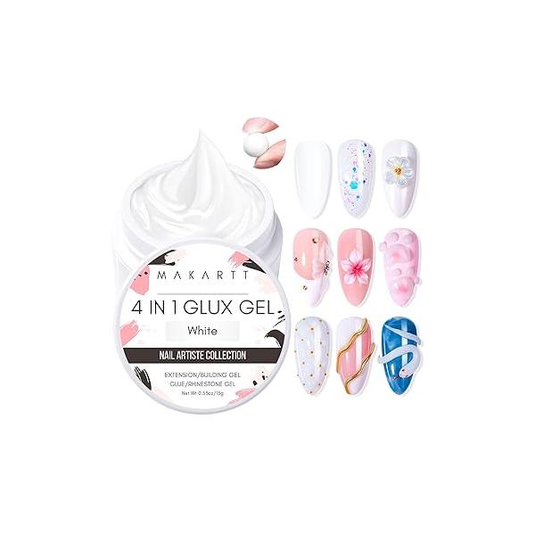 Makartt Solid Builder Nail Gel, 3D Gel Art 4 in 1 Non-sticky for Extension UV Glue Acrylic Nails Rhinestones Sculpture Hard Gels UV/LED Lamp Required Clear 15ml