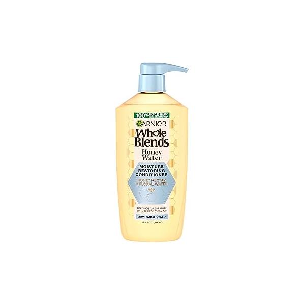 Garnier Whole Blends Honey Water Moisture Restoring Conditioner, Hair Care for Dry and Scalp with Nectar Floral Water, 26.6 Fl Oz